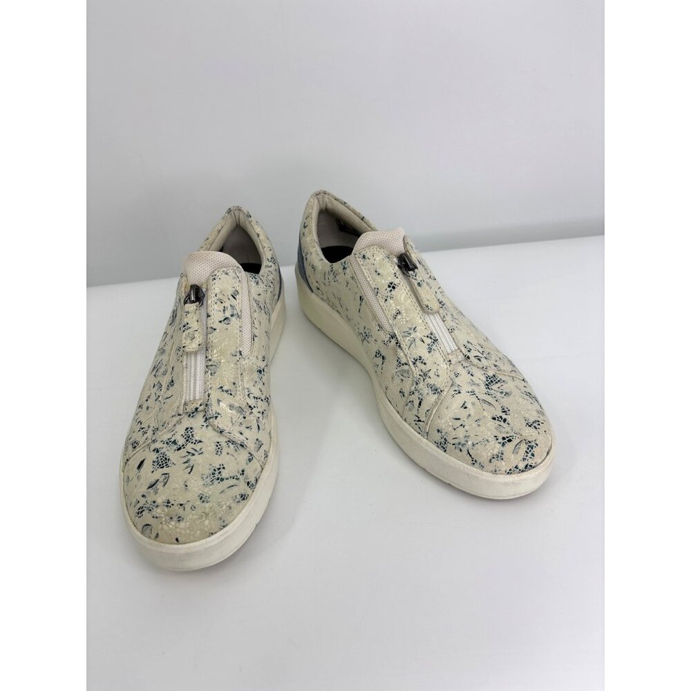 Clark's Layton Rae Floral Zip Sneaker Comfort Shoe Ivory Blue Size 10